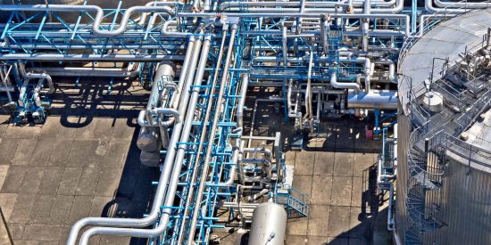 industrial plant aerial view of pipes