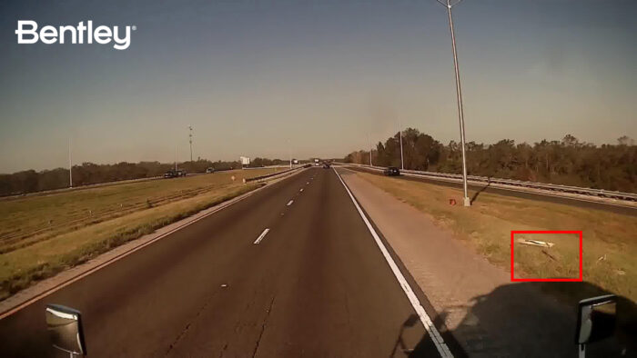 Bentley’s Blyncsy AI technology detects a broken highway sign after Hurricane Helene in Florida. (Image courtesy of Bentley Systems)