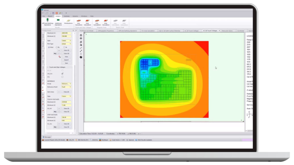 A laptop screen displays a thermal map with multicolored zones ranging from blue to red. The software interface shows various settings and parameters on the side, expertly grounding users in data visualization tools without common misconceptions clouding accuracy.